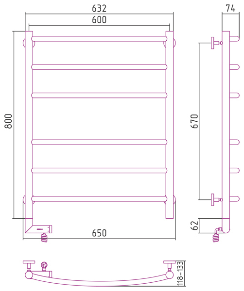 Полотенцесушитель электрический Сунержа Галант 2.0 800x600